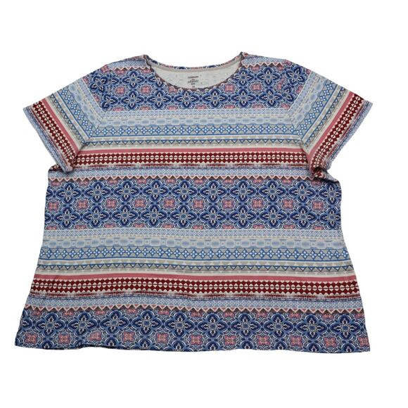 Croft Barrow Shirt Womens 1X Multicolor Short Sleeve Batik Round Neck Cotton Tee - Picture 1 of 16